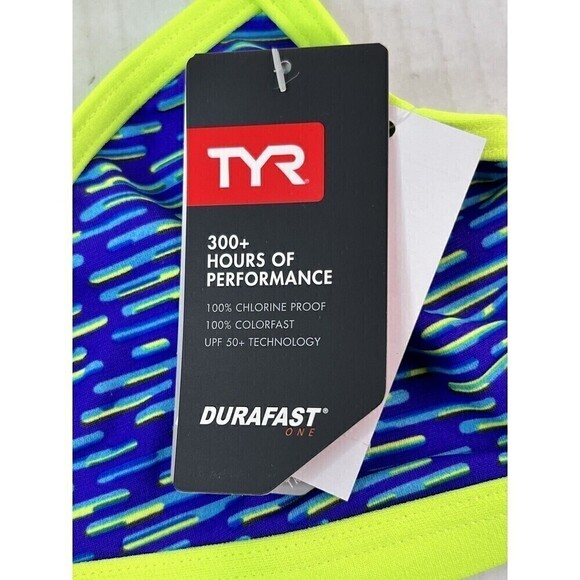 NWT TYR Durafast One Vitality Trinity Bikini Top Gym Workout Blue/Lime XS 0-2 - Picture 5 of 9